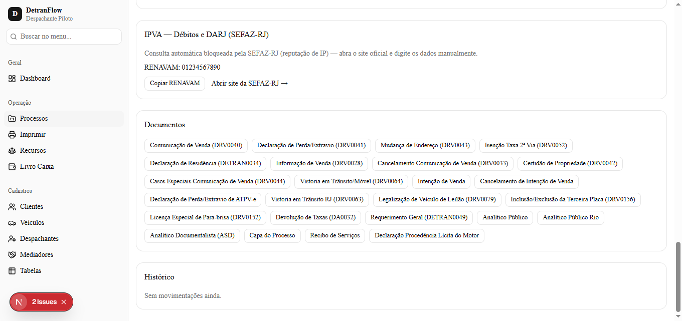 Lista de documentos oficiais do DETRAN-RJ